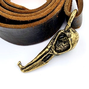 Crow skull belt buckle life sized in solid pewter silver plated made in NYC