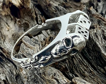 Sterling Silver Dice Ring: Skull & Fleur-de-lis, Moving Dice