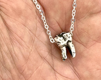 Silver Wisdom Tooth Necklace: Plated Pewter, Blue Bayer Design NYC