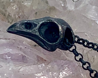 Small Bird Skull Necklace, Blackened Sterling Silver Bird Skull Made in NYC