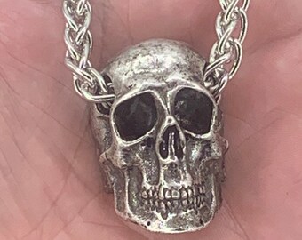 Big Skull Necklace solid pewter silver plated made in NYC