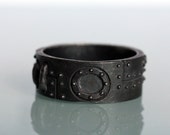 Industrial steampunk ring black silver sizes 6 to 12.5