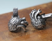 Anatomical Heart Cuff Links Cast Metal in Antiqued Silver Made in NYC