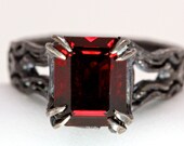 Red Garnet ring black sterling silver Kathula made in NYC