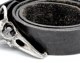 Crow skull belt buckle life sized in solid pewter silver plated made in NYC
