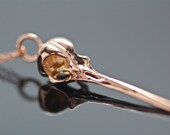Rose gold hummingbird skull necklace, pink gold bird skull,solid 14k rose gold chain