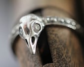 Bird skull ring,diamond eyed, bird skull jewelry, precious teeny tiny, in Sterling silver Blue Bayer Design NYC