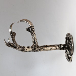 Raven claw wall mounted  silver plated jewelry holder coat hat key hook big life sized solid pewter cast in NYC