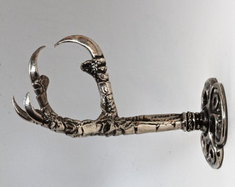 Raven claw wall mounted  silver plated jewelry holder coat hat key hook big life sized solid pewter cast in NYC