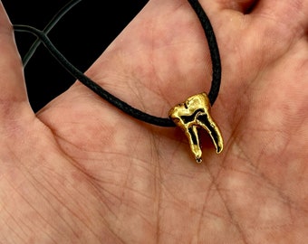 Gold Wisdom Tooth necklace  cast of a real tooth gold plated pewter Blue Bayer Design NYC