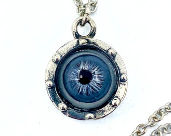 Evil-Eye  Necklace, Eye of Protection, Porthole, ( blue human glass eye)  Blue Bayer Design Made in NYC