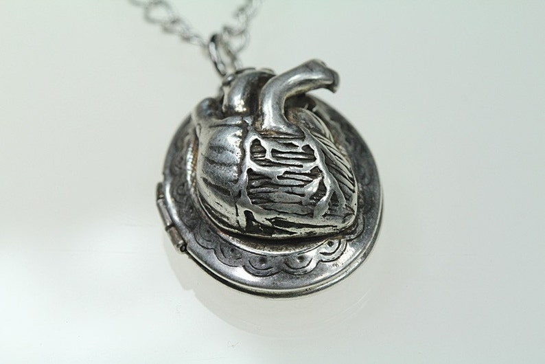 Small Anatomical Heart Locket Necklace , Anatomical Heart Jewelry, antique silver finish buy online image 7