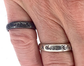 Black Mourning ring A Good Life and A Happy Death memento mori jewelry made in NYC