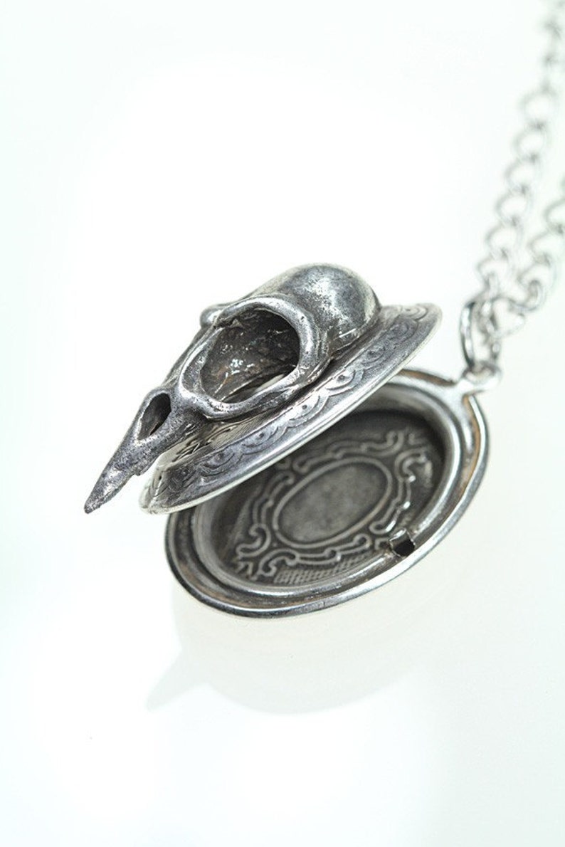Made in NYC Small Bird Skull Locket in Antique Silver