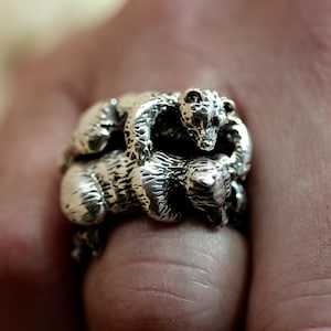 Bear Rings Cuddling Bears Ring Set  sterling silver Blue Bayer Design NYC