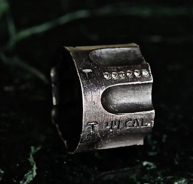 Pistol Ring 44 cal cylinder gun ring 7 diamonds in Black Sterling Silver Sizes 4 through 13 Made in NYC image 2