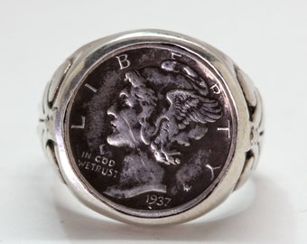 Mercury dime ring  Sterling Silver US coin ring  made in NYC  Blue Bayer Design