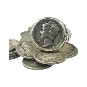 Mercury dime ring  Sterling Silver US coin ring  made in NYC  Blue Bayer Design