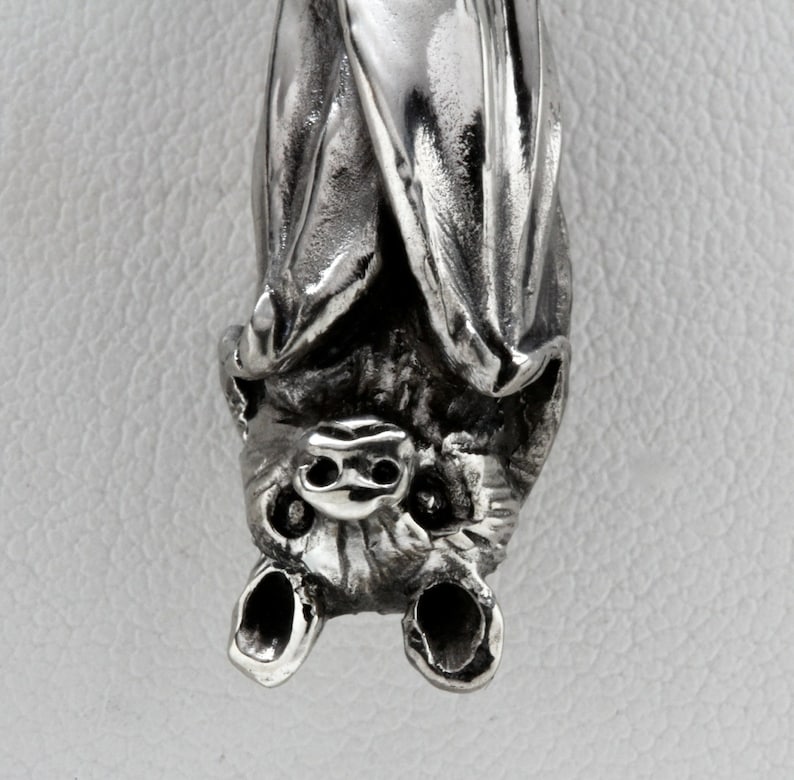 Blue Bayer Design made in NYC Hanging Bat Necklace in Sterling Silver