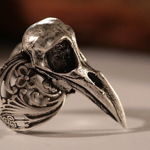Raven Skull Ring, Free Shipping US  Self adjustable Sizes 4 to 11 (Made in NYC), Blue Bayer Design