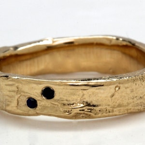 14k Gold Blue Sapphire set Tree Bark Ring sizes 3 to 12  made to order