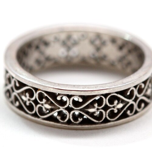 Silver Filligree Ring Heart and Flowers Ring  Made in NYC