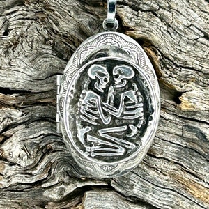 Skeleton Lovers Locket Necklace original design carving made in NYC image 3