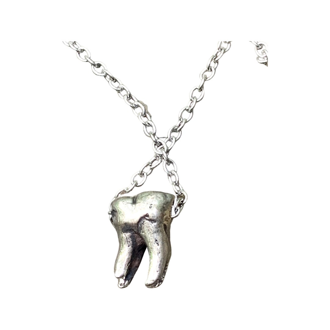Wisdom Tooth Necklace in White Bronze Cast of a Real Tooth Blue Bayer