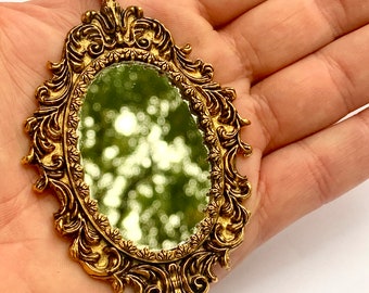 Victorian Mirror Necklace antique gold finish made in NYC