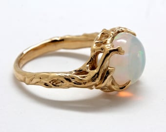 14k gold opal tree ring, holding up the moon, white opal ring, Blue Bayer Design NYC