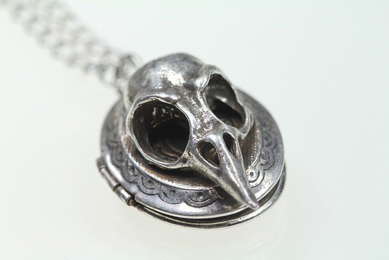 Made in NYC Small Bird Skull Locket in Antique Silver