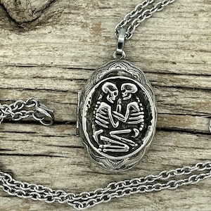 Skeleton Lovers Locket Necklace original design carving made in NYC image 2