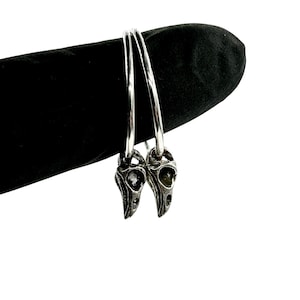 Tiny Bird Skull hoop earrings sterling silver made in NYC