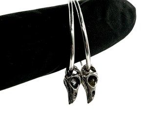 Tiny Bird Skull hoop earrings sterling silver made in NYC