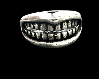 Smiley Teeth Ring silver plated pewter made in NYC