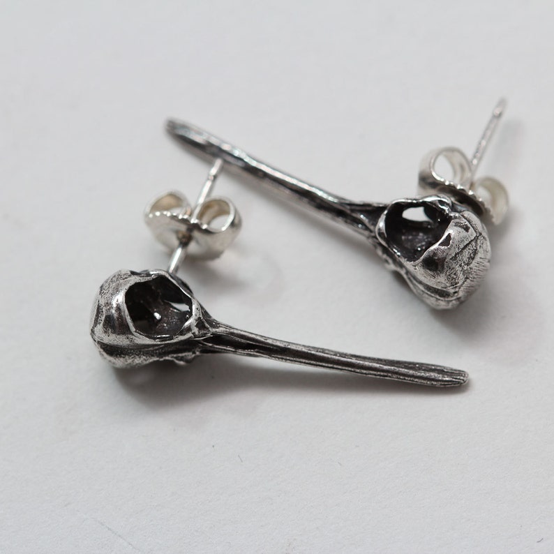 Hummingbird skull earrings silver posts studs in sterling silver made in NYC Free US shipping image 4