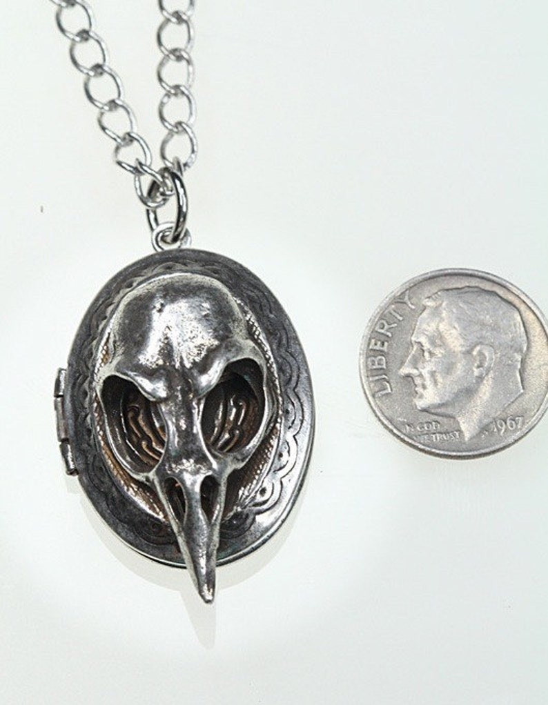 Made in NYC Small Bird Skull Locket in Antique Silver