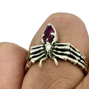 Sterling Red Garnet Set Spider ring made in NYC