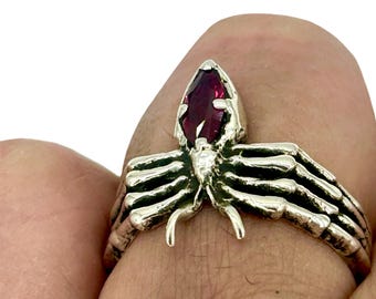 Sterling Red Garnet Set Spider ring made in NYC