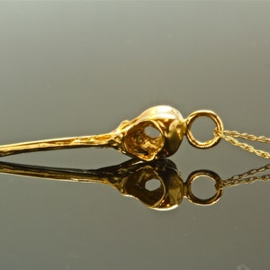 Solid Gold Hummingbird Skull Necklace, on 18 inch  gold fillled  chain, made in NYC USA, Blue Bayer Design