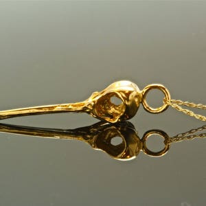 Solid Gold Hummingbird Skull Necklace, on  solid 14k gold chain, made in NYC USA, Blue Bayer Design