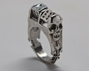 DICE Skull S Ring 18号 SILVER 925 Sterling Silver Dice Ring: Skull & Fleur-de-lis, Moving Dice - Etsy