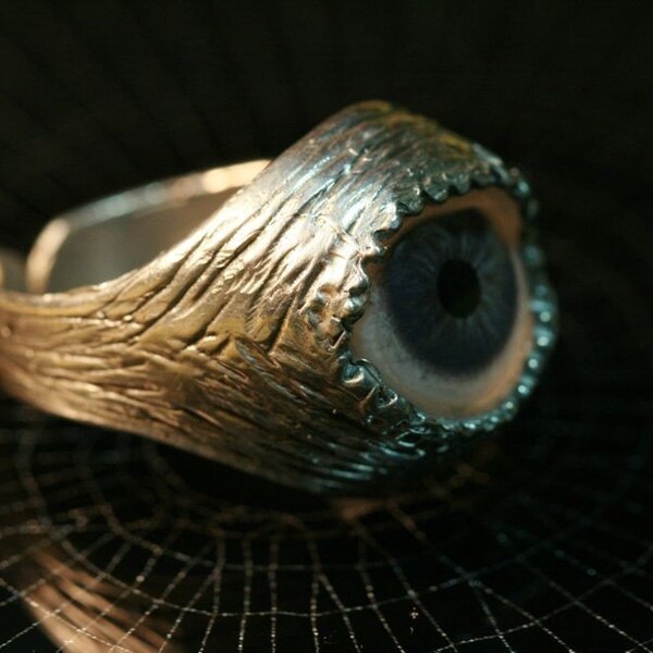 Blue Human Eye Evil Eye Adjustable Silver Ring Solid Sterling Silver Goth Steam Punk Steampunk Made in NYC, Blue Bayer Billyblue22