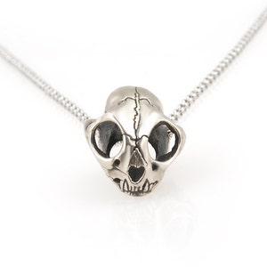 Cat skull necklace silver white bronze Made in NYC image 2