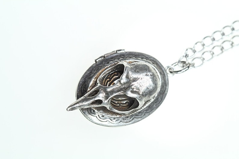 Made in NYC Small Bird Skull Locket in Antique Silver