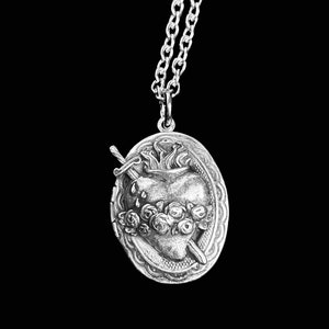 Sacred Heart Locket Necklace , Anatomical Heart Jewelry, antique silver finish buy online zdjęcie 4