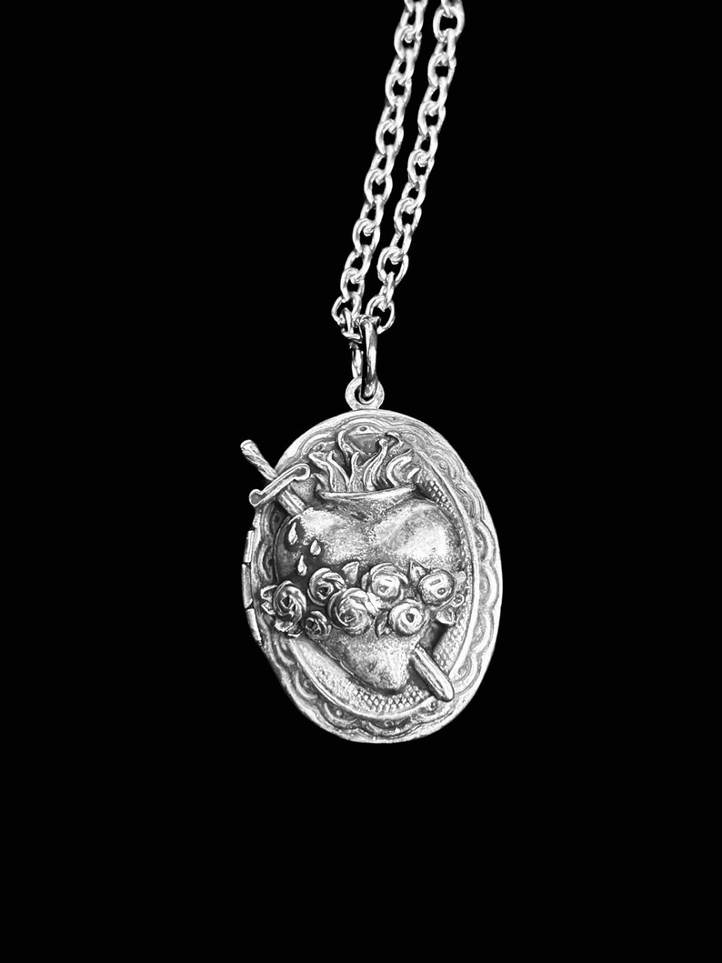 Sacred Heart Locket Necklace , Anatomical Heart Jewelry, antique silver finish buy online zdjęcie 4