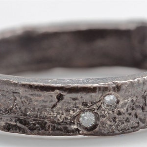 Diamond Tree Bark Ring, blackened sterling silver, made in NYC, Blue Bayer Desgn image 2