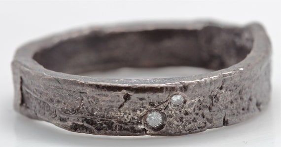 Diamond Tree Bark Ring blackened sterling silver made in | Etsy