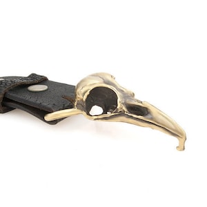 Crow skull belt buckle life sized in solid bronze made in NYC